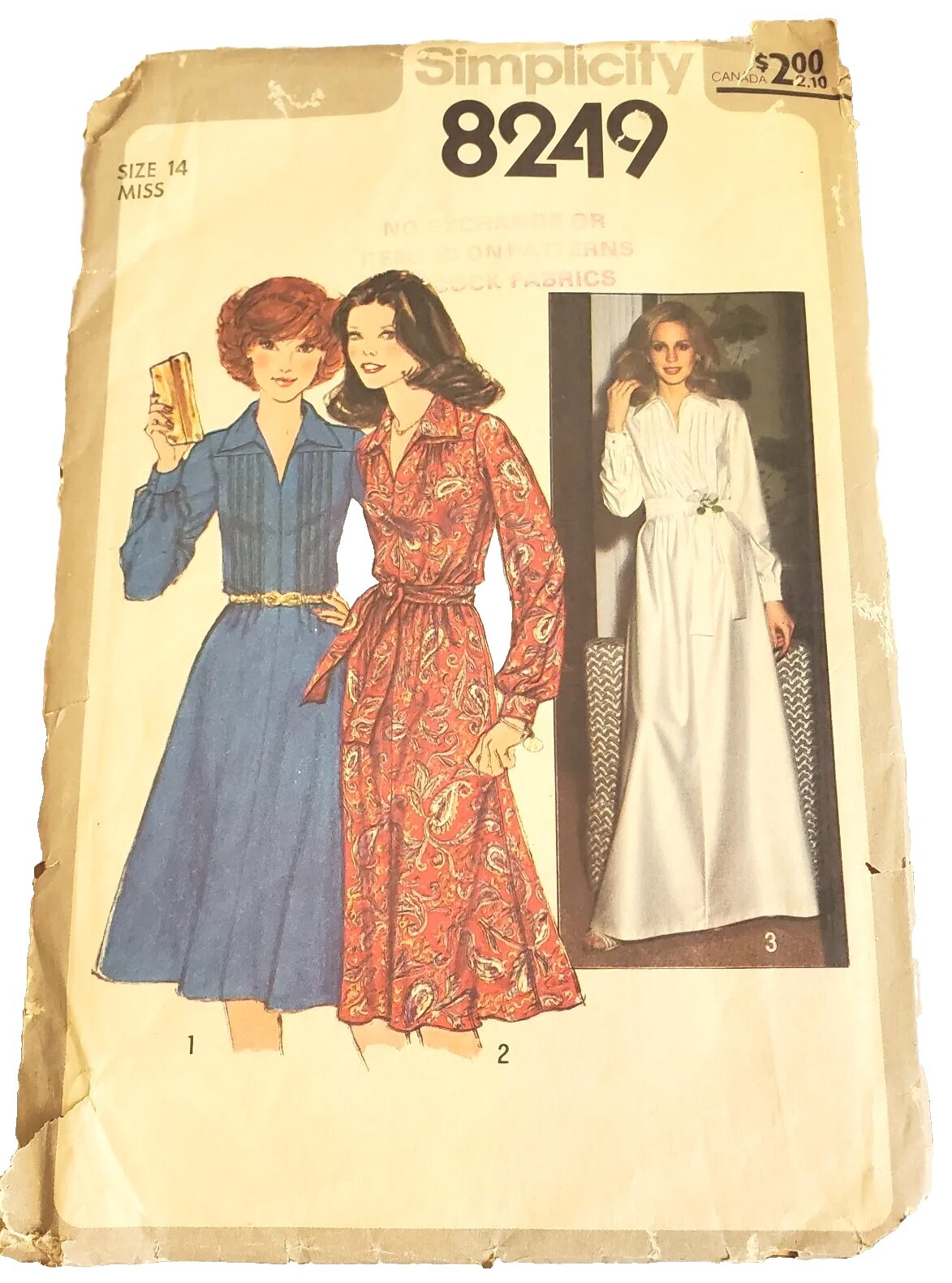 Vintage 1977 Simplicity Sewing Pattern 8249 Miss Dress Size 14 Womens Vintage 1977 Simplicity Sewing Pattern 8249 Miss Dress Size 14 Womens