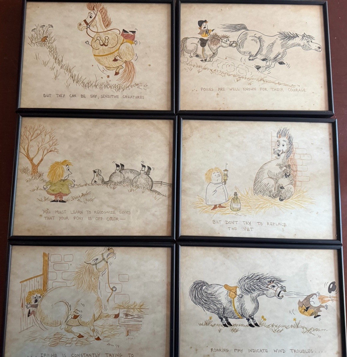 In The Manner Of Norman Thelwell Ponies 6 Cartoon Original Illustration Art 1974