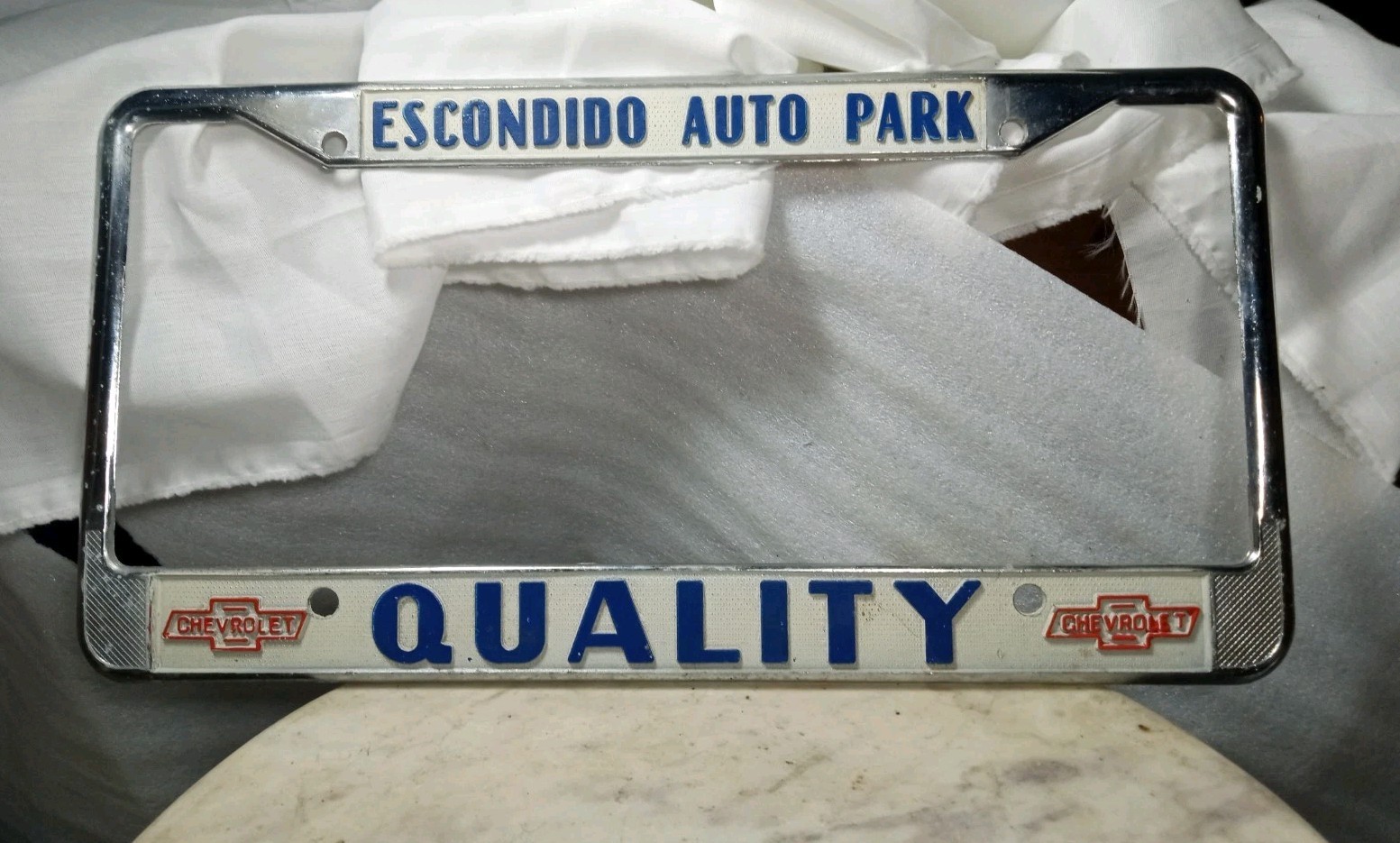 RARE  CHEVROLET  ( ESCONDIDO Ca.)”QUALITY CHEVROLET” CAR LICENSE PLATE FRAME