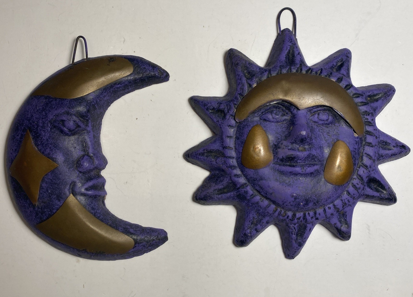 Vintage Celestial Sun & Moon Ceramic Wall Decor Set of 2 Wall Hangings Boho 2