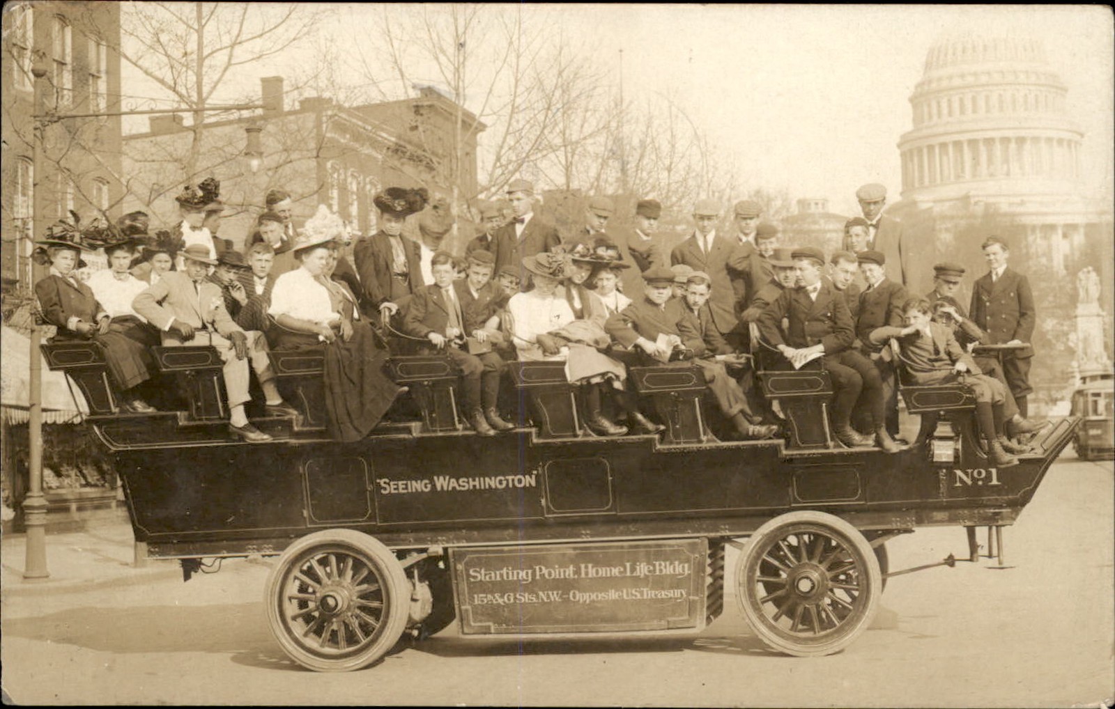 Washington DC Seeing Washington Tour Bus c1908 Real Photo Vintage Postcard bhn