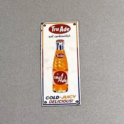 VINTAGE TRU ADE ORANGE SODA COLA PORCELAIN SIGN CAR GAS TRUCK OIL MOTORCYCLE VINTAGE TRU ADE ORANGE SODA COLA PORCELAIN SIGN CAR GAS TRUCK OIL MOTORCYCLE