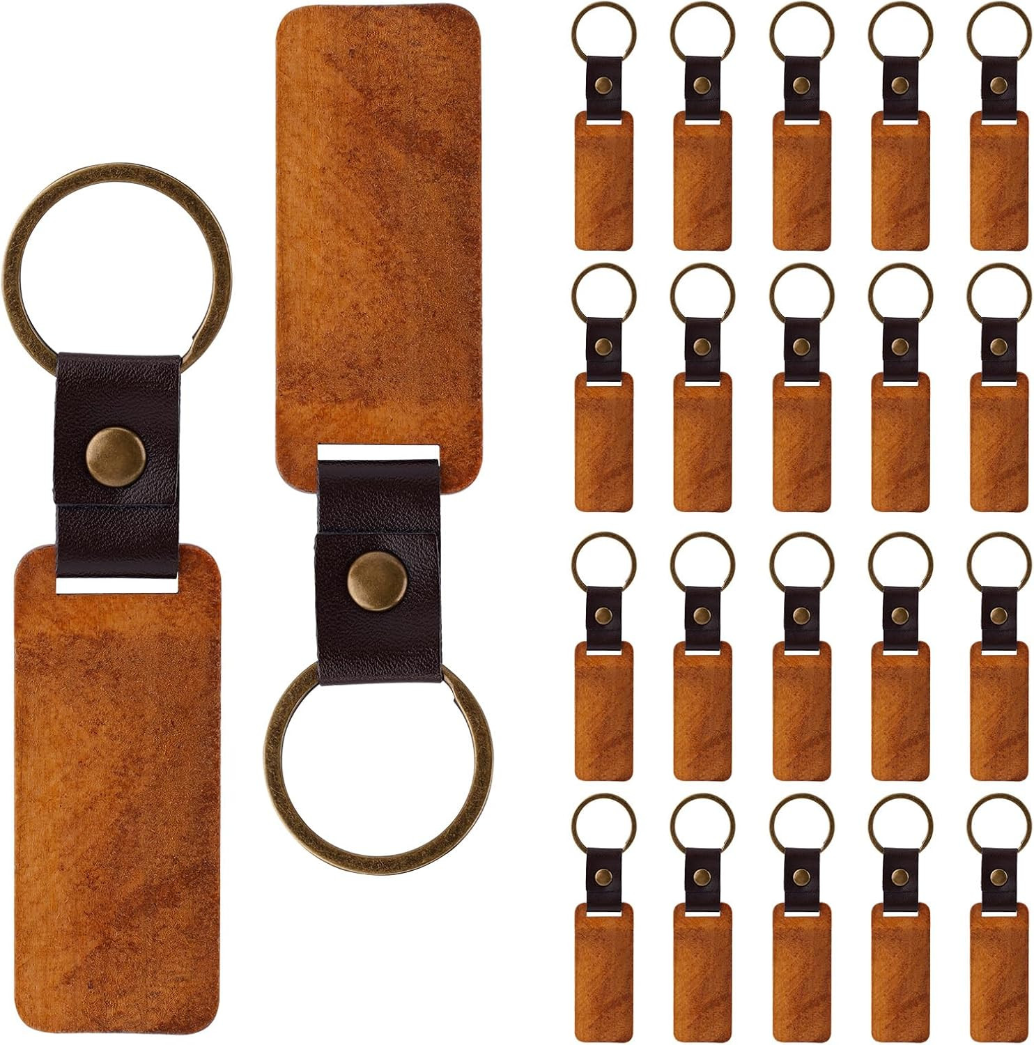 20 Pcs Wooden Keychain Blanks with Leather Strap, DIY Craft Wood Key Tags Brown 20 Pcs Wooden Keychain Blanks with Leather Strap, DIY Craft Wood Key Tags Brown