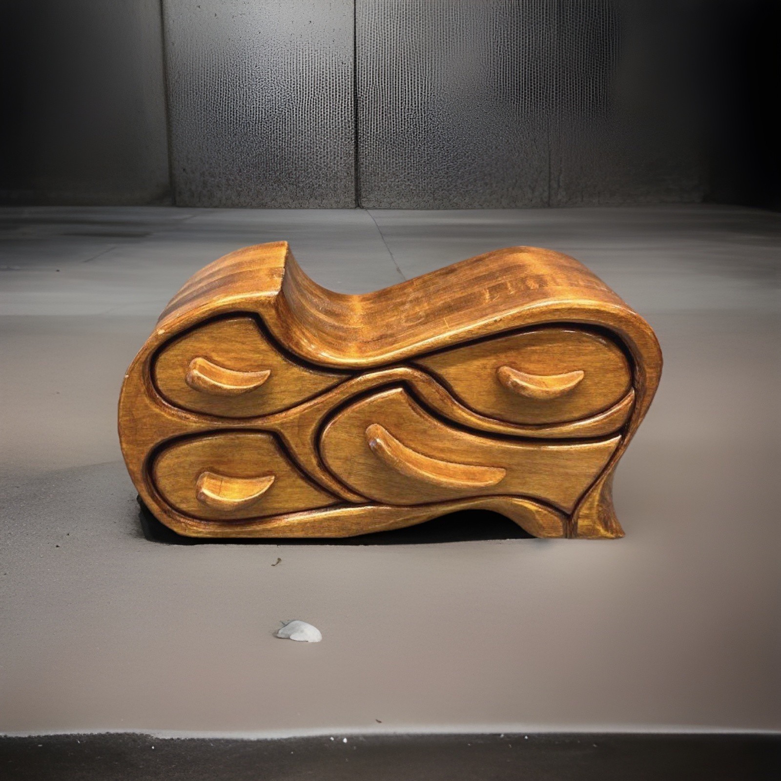 Vintage Tsunami Wooden Bandsaw Jewelry Box Wave Design Handmade Artisan 12”