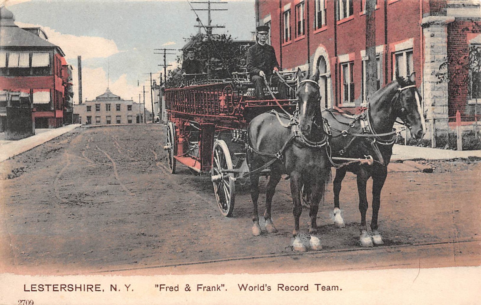 Lestershire NY Horses Fred & Frank World's Record Fire House Team c1910 Postcard Lestershire NY Horses Fred & Frank World's Record Fire House Team c1910 Postcard