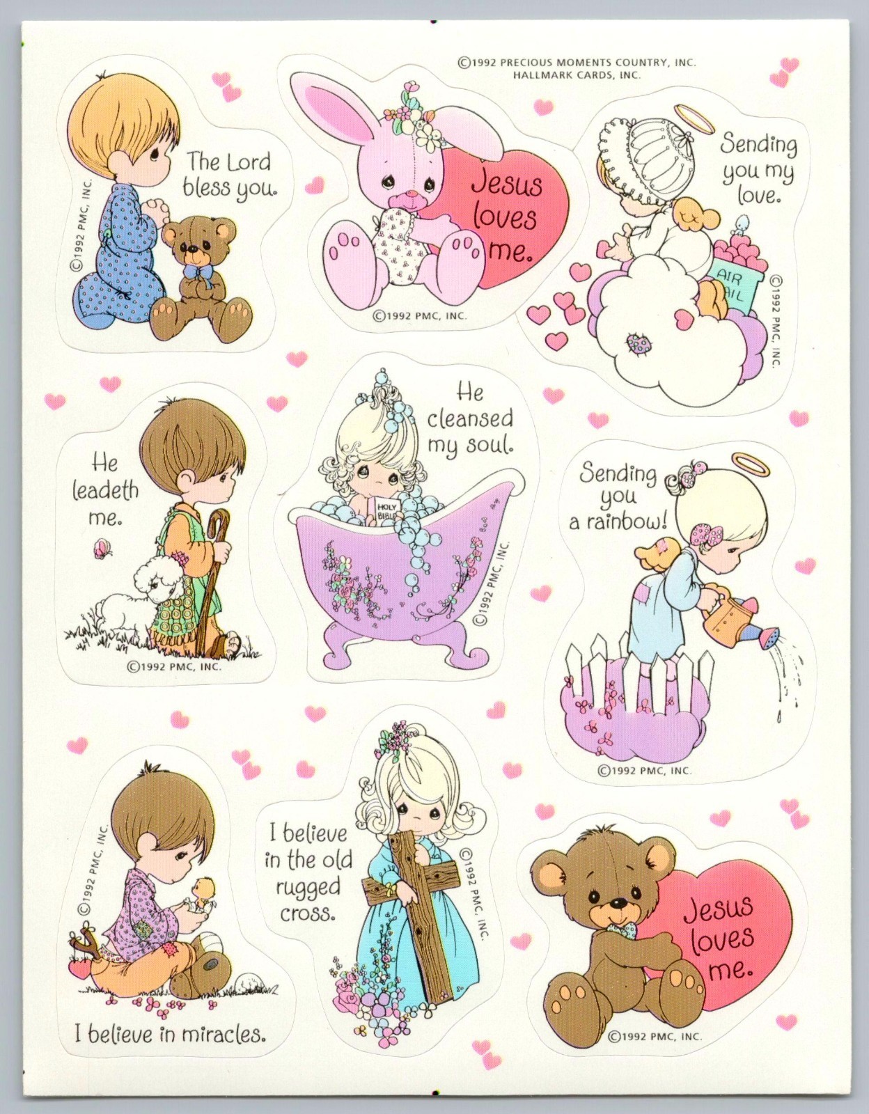Vintage 1992 Hallmark Precious Moments Stickers 1 Full Sheet