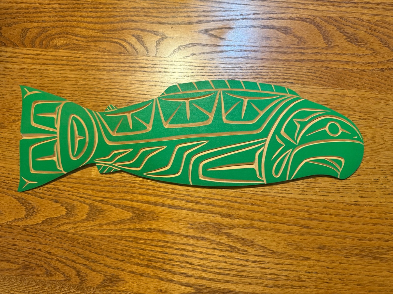 Chester Joseph Salmon Panel Carving Squamish First Nation Red Cedar Pigment