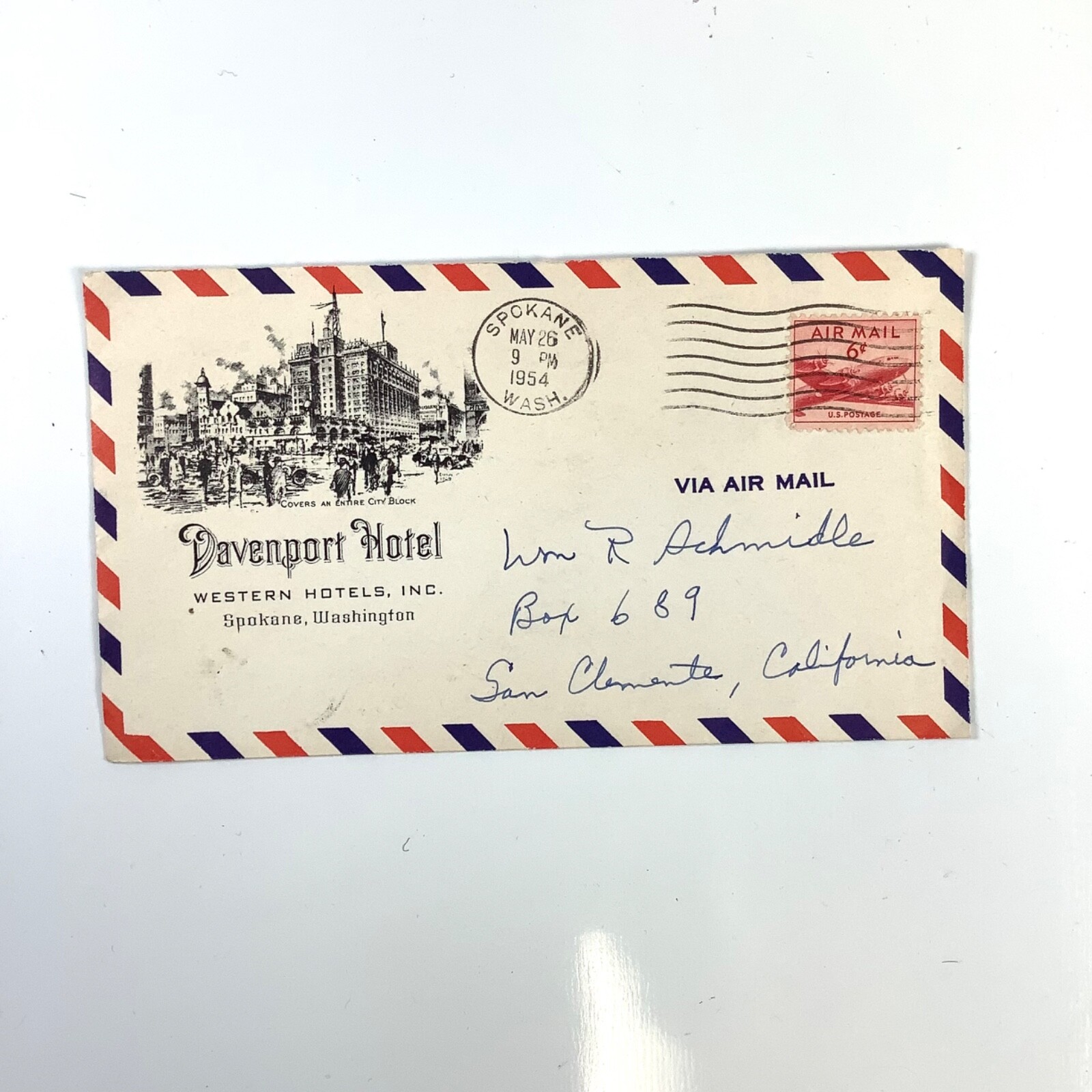 Davenport Hotel Spokane WA 1930s/40s Advertising Envelope w/1954 Postmark