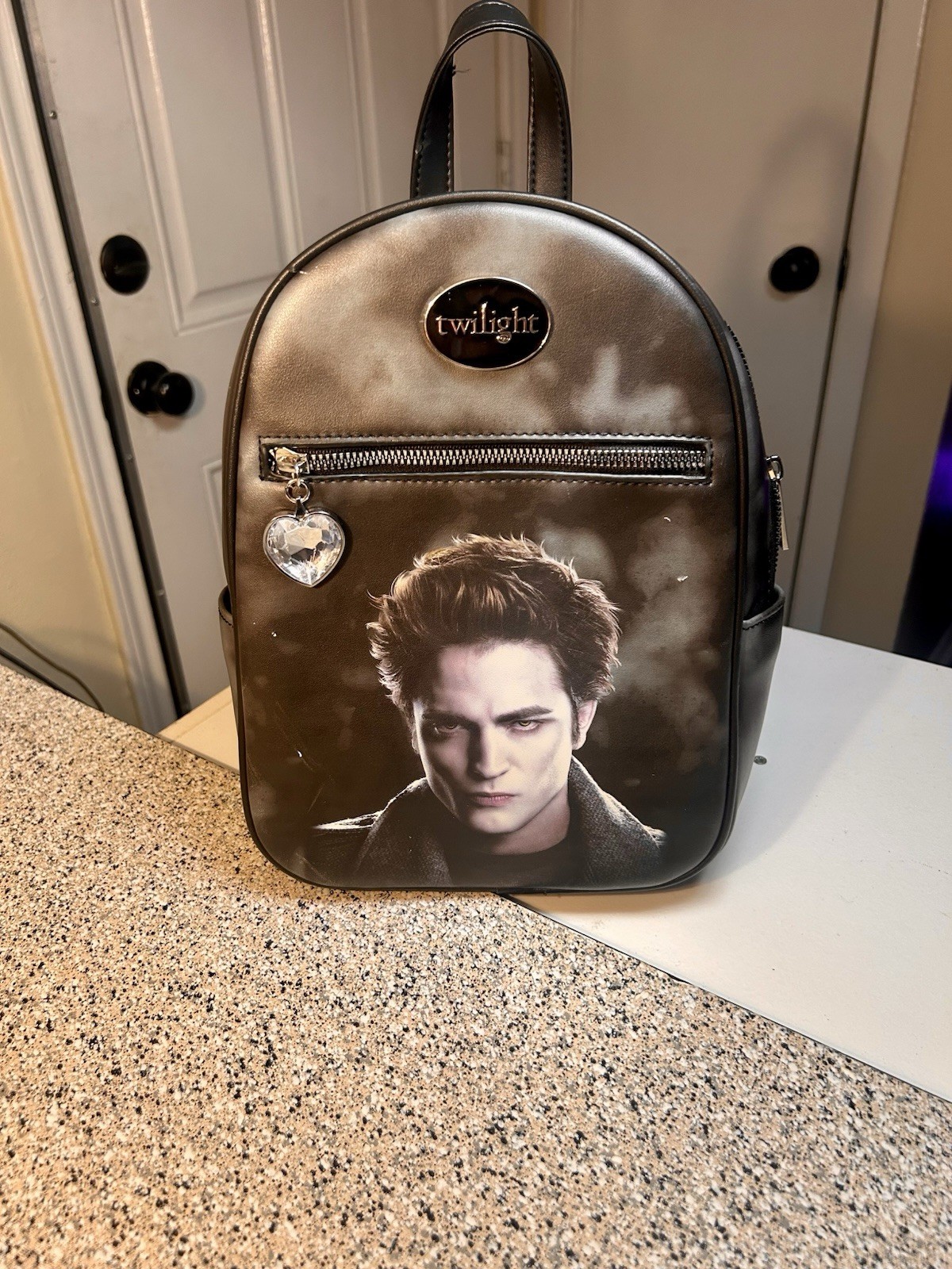 Twilight Team Edward Black Y2K Hot Topic Backpack with Heart Charm Collectible