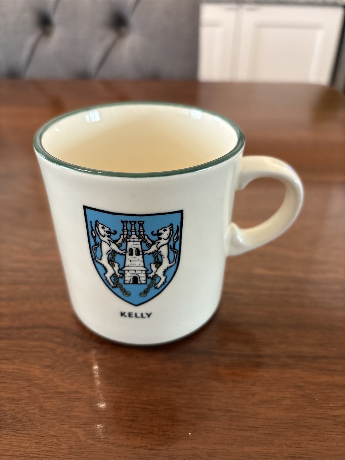 KELLY - Family Crest Coat of Arms Coffee Mug Dublin Ireland Vtg Irish