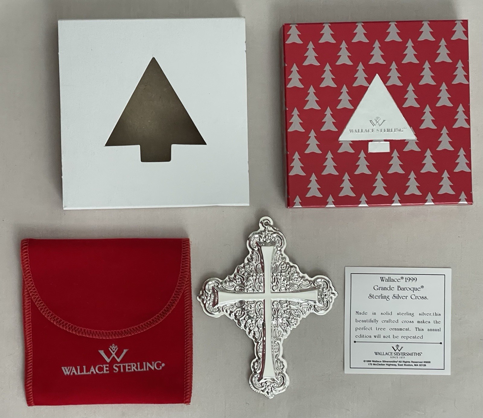 1999 Wallace Sterling GRANDE BAROQUE CROSS Tree Ornament 4TH Edition