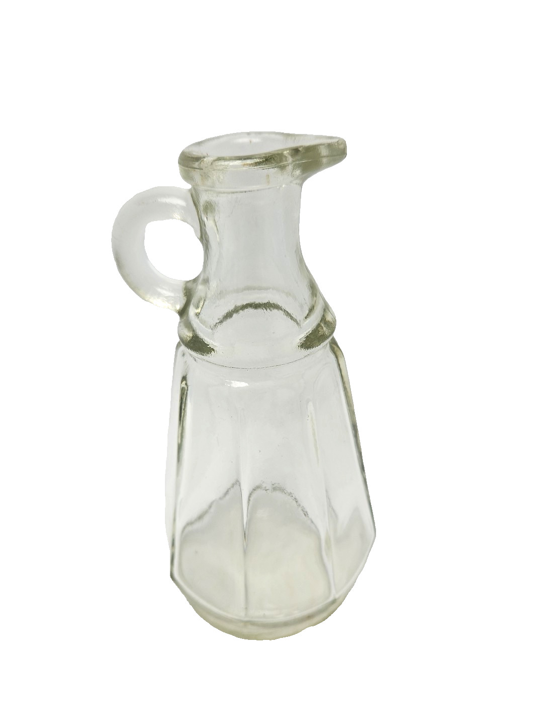 Vintage Clear Glass Oil Vinegar Cruet Paneled Rounded Finger Handle Pour Spout 1