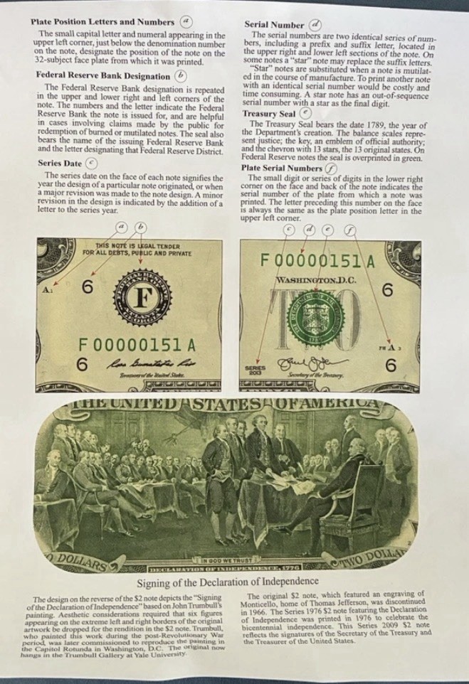 Sealed  2013 $2 B Note Sheet B9458 8-Note Sheet Rolled Sheet Poster