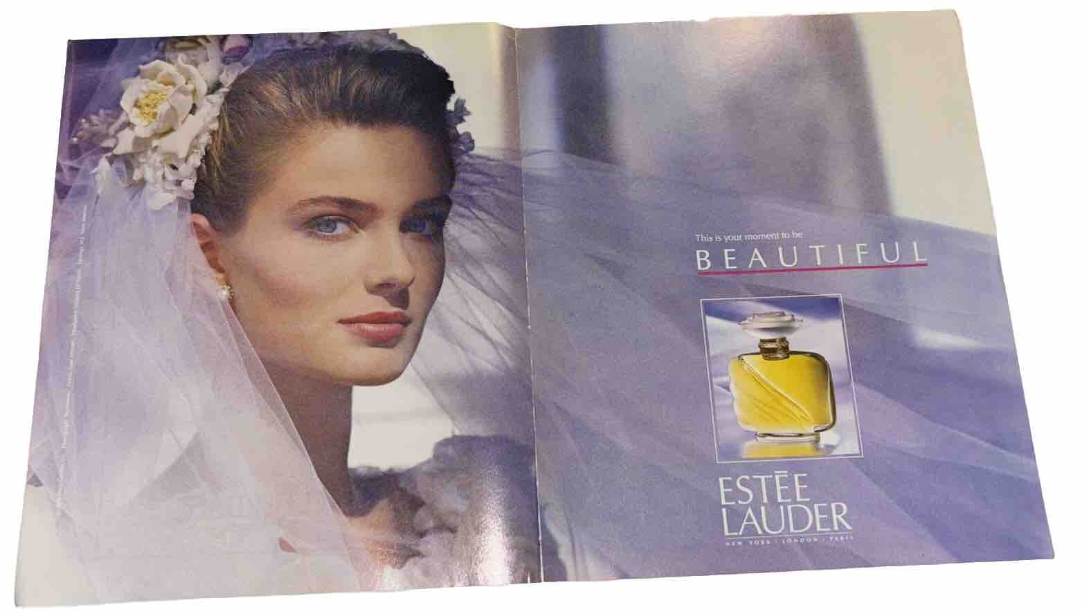 Vintage Magazine 2-Page Print Ad 1990 Estee Lauder Beautiful Perfume