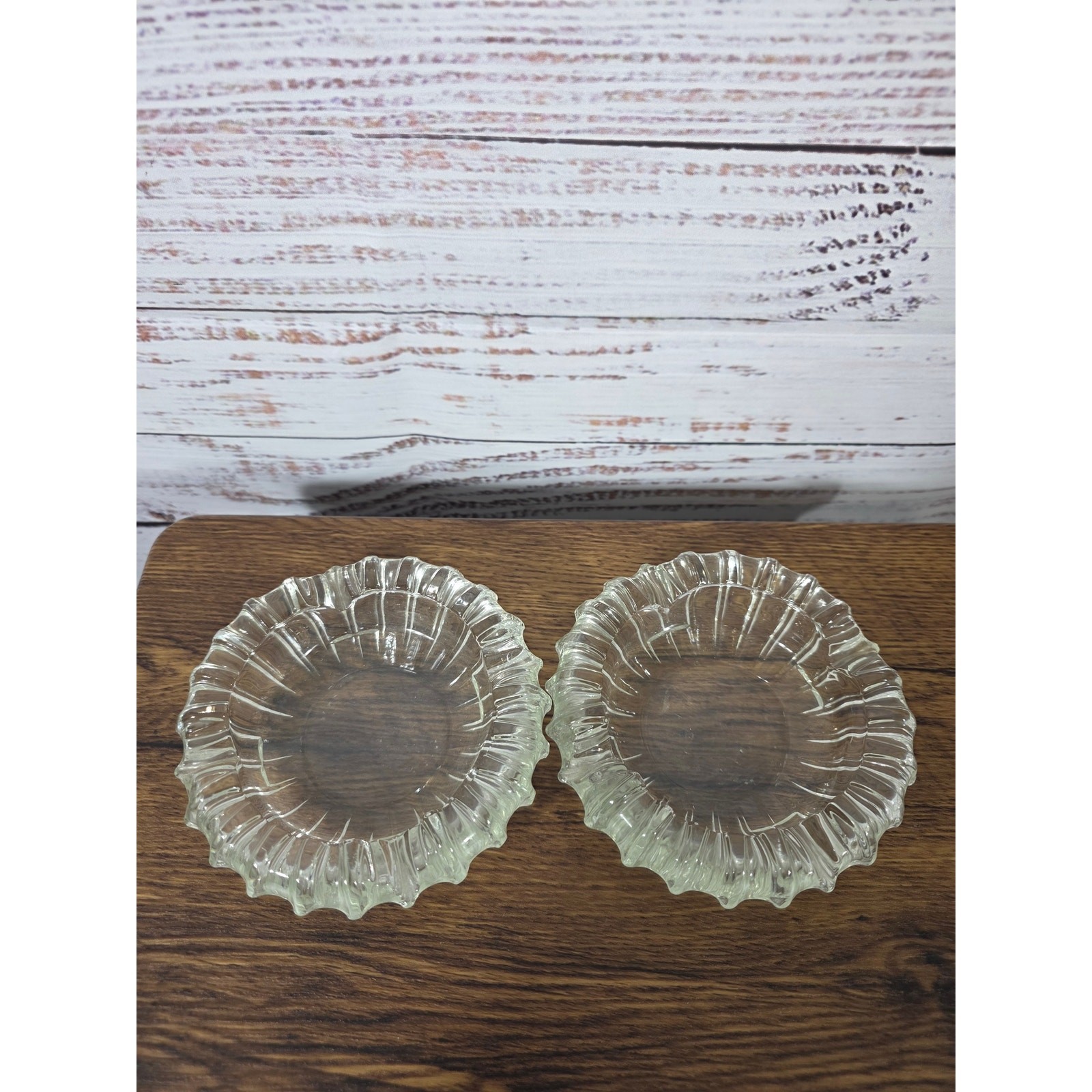 VTG Clear Pressed Glass Fluted Ashtray Trinket Dish Set of 2 Mid Century