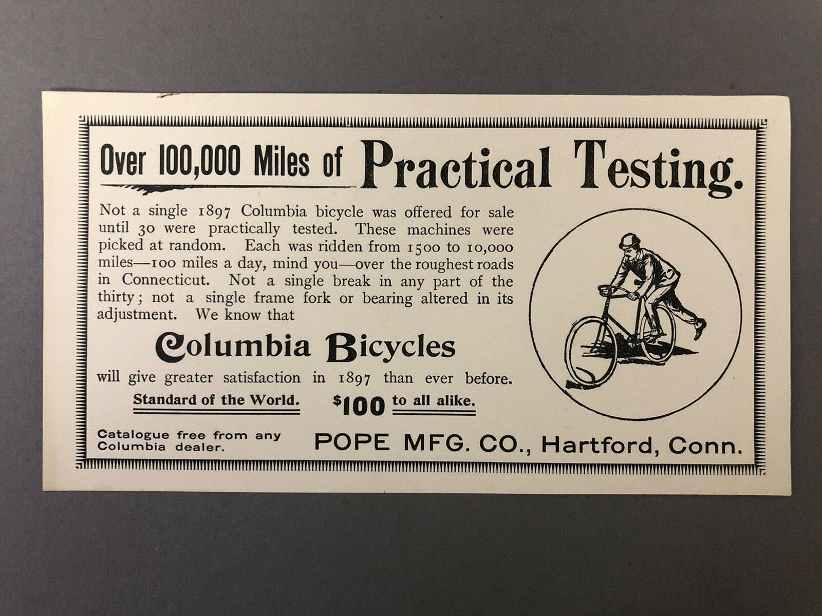 1897 Columbia Bicycle Advertisement Handout Pope MFG Co.