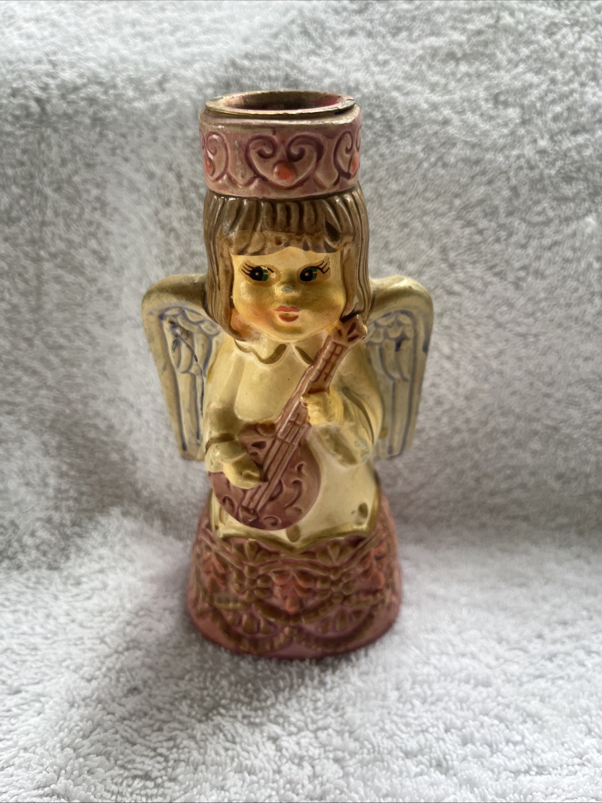 Vintage Commodore Angel Candle Holder holding Guitar made in Japan EUC        z6