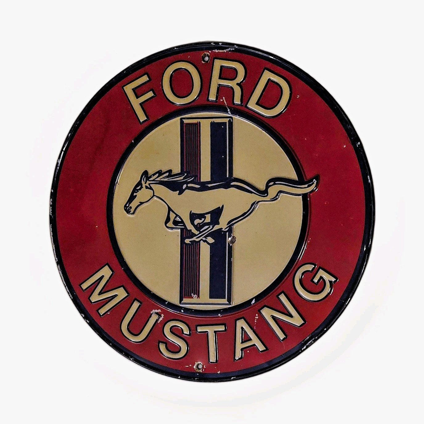 Ford Mustang Round Metal Advertising Sign Plaque Red Beige Blue