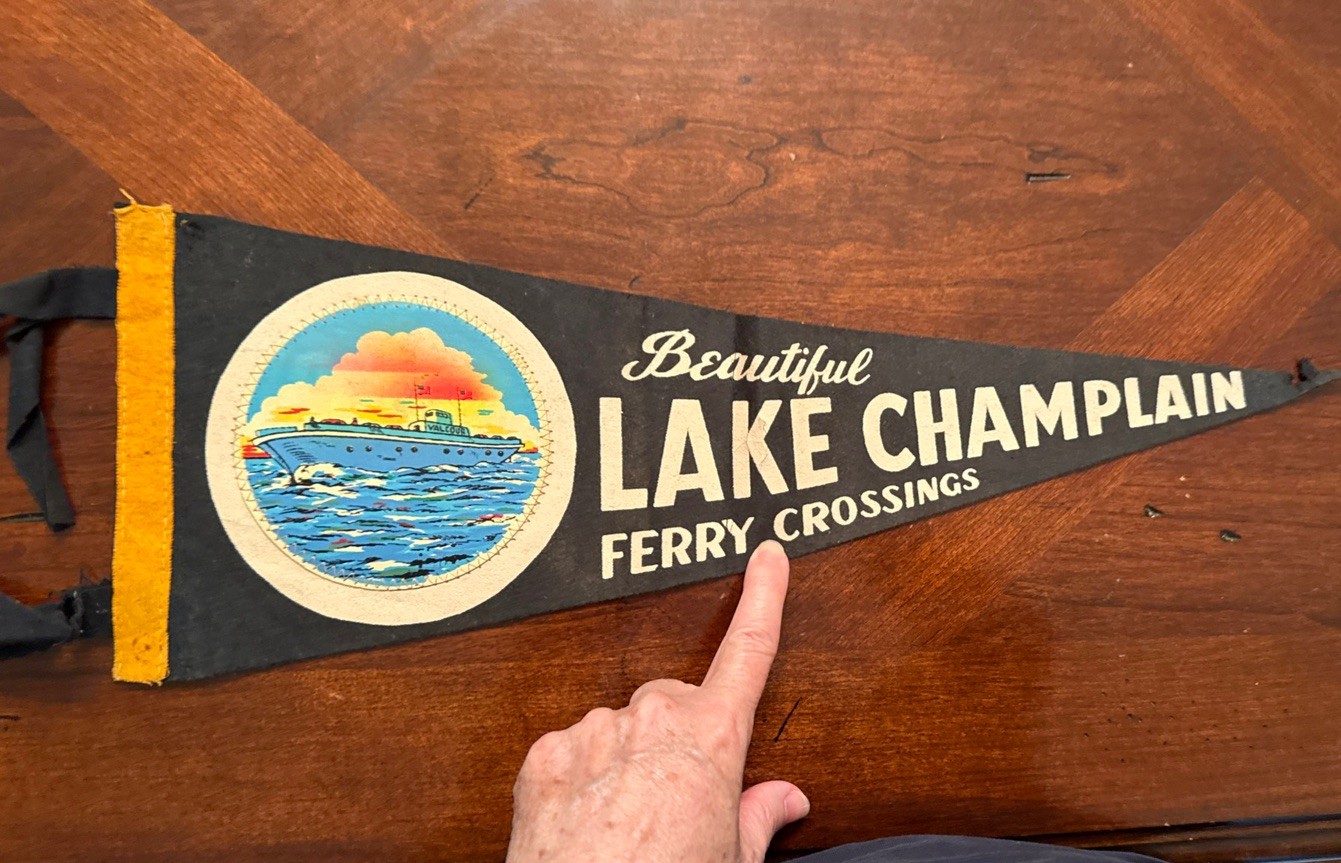 Vintage Lake Champlain Ferry Crossings Souvenir Felt Pennant 18”