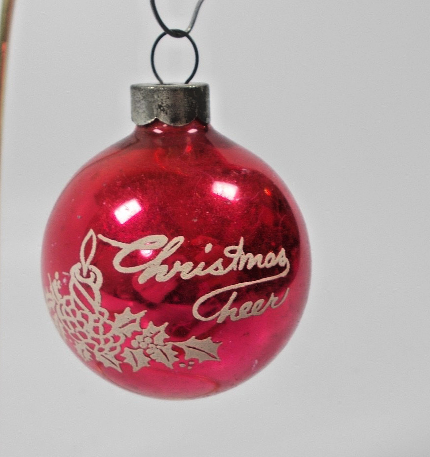 Vtg 1950's Franke Stenciled Christmas Cheer Ornament 2 Vtg 1950's Franke Stenciled Christmas Cheer Ornament 2