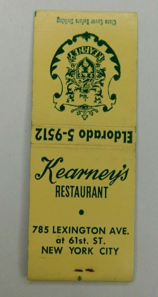 Kearney\'s Restaurant New York City Vintage Matchbook Cover