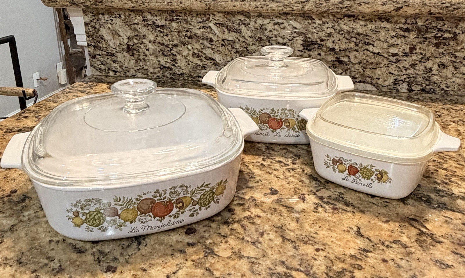 RARE VINTAGE CORNINGWARE FRENCH VEGETABLE COLLECTION SET OF 3 (Stamped) USA