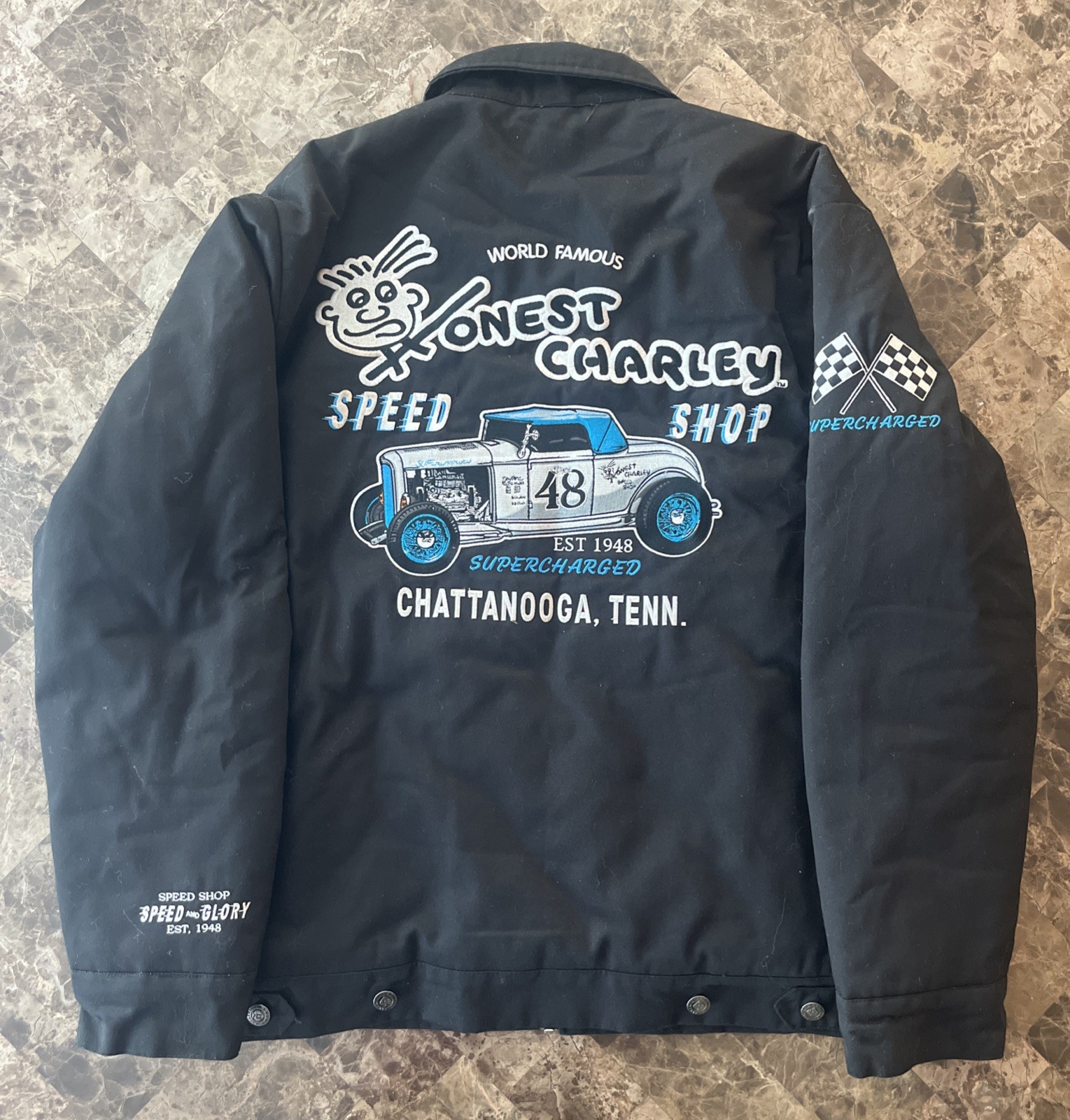 RARE World Famous Honest Charley Speed Shop Chattanooga Tennessee Jacket (L) RARE World Famous Honest Charley Speed Shop Chattanooga Tennessee Jacket (L)