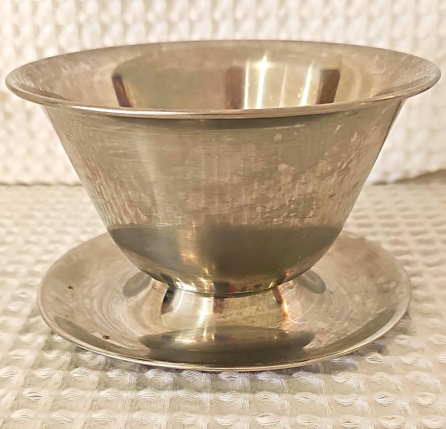Vintage Stainless Steel Gravy or Sauce Boat with attached plate