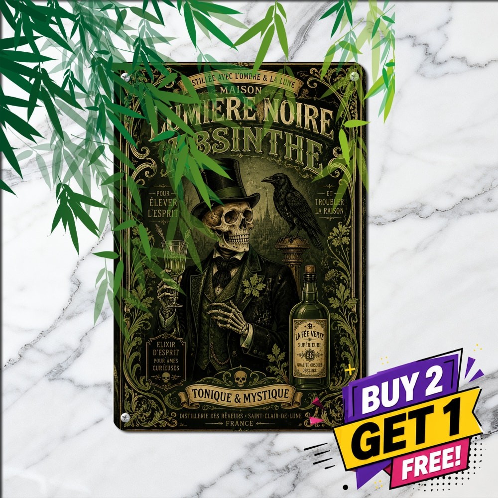 Retro Absinthe Warning Tin Sign Vintage French Alcohol Pub Bar Wall Decor