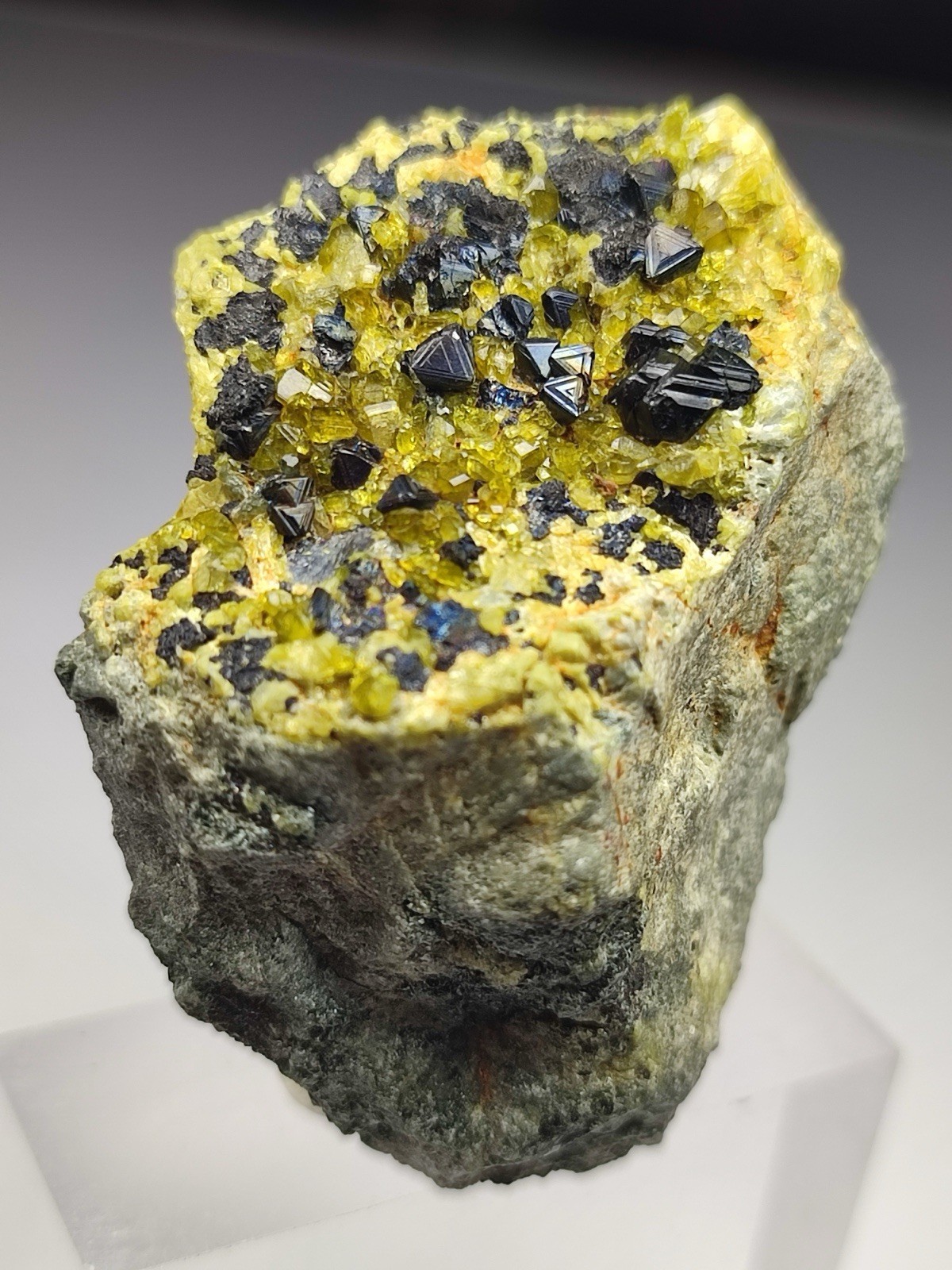 Magnetite With Epidote Gemmy Crystals Grown On Matrix Unique Combination. Afg.