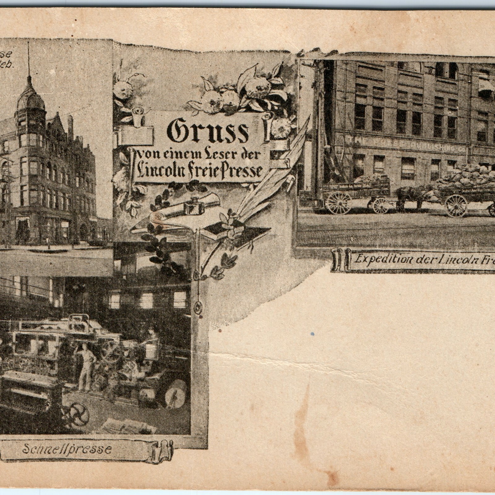 c1910s Lincoln, NE Gruss Lincoln Freie Presse Newspaper German Postcard Multi