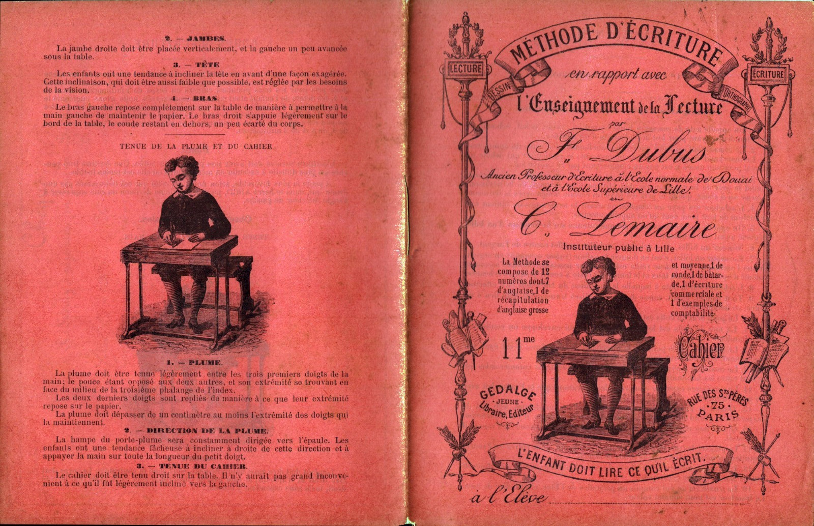 LILLE (59) C. LEMAIRE Teacher / Notebook WRITING METHOD by F. DUBUS 1884