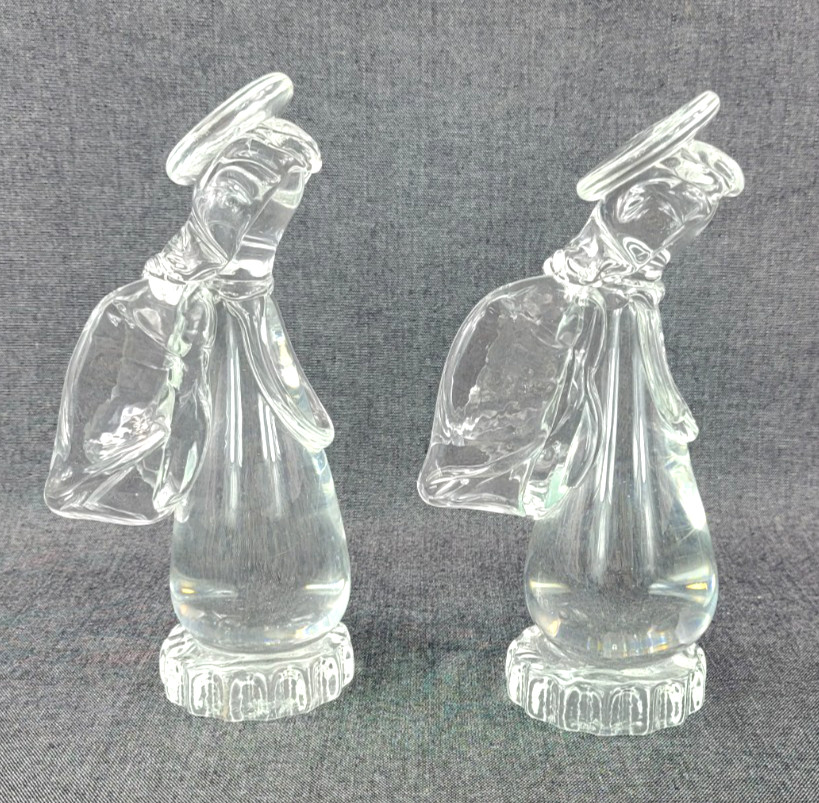VTG 1970s Solid Clear Glass Praying Angel Figurines Asymmetric Pair 9\ VTG 1970s Solid Clear Glass Praying Angel Figurines Asymmetric Pair 9\
