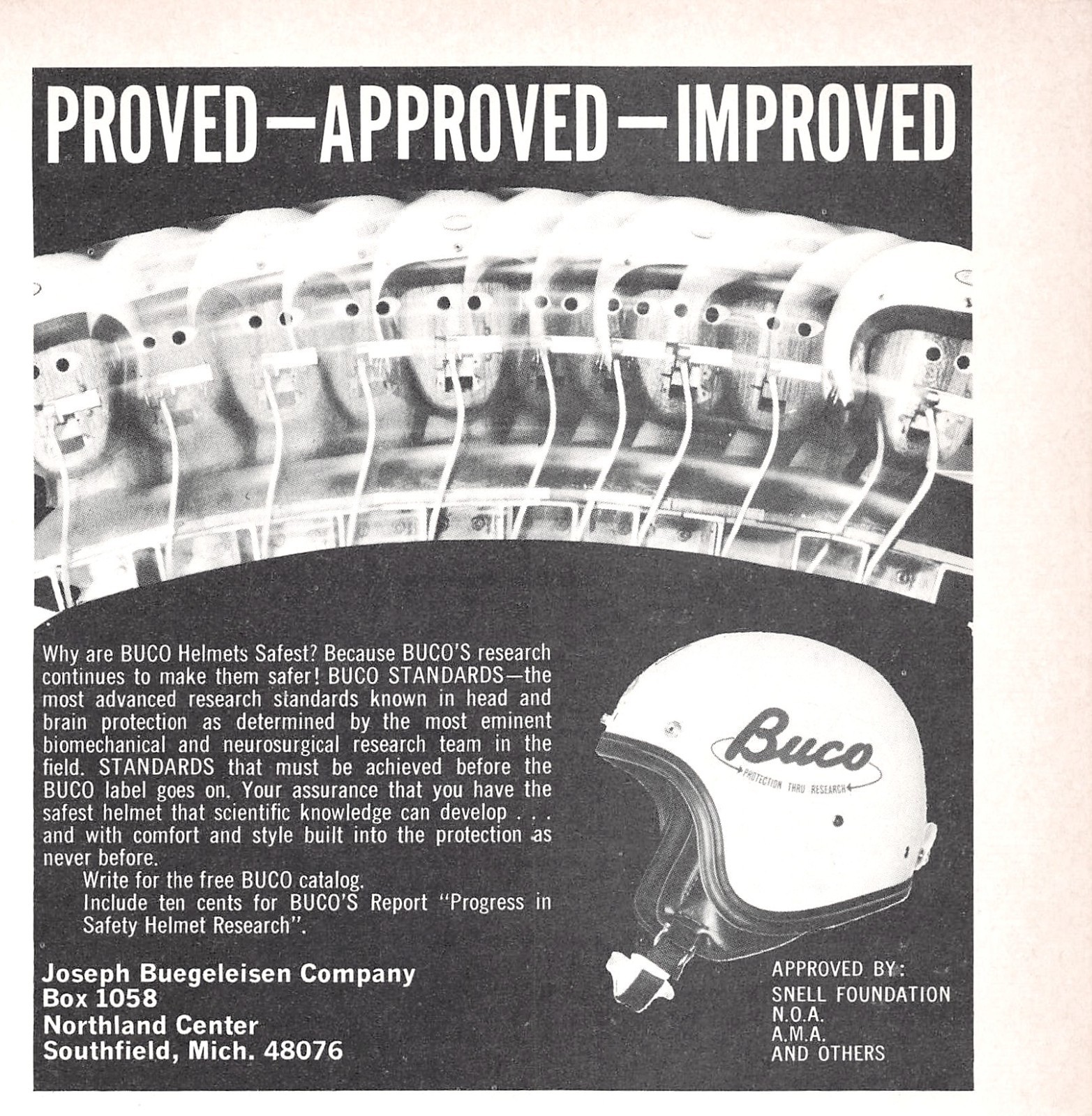 Joseph Buegeleisen Co Southfield MI Buco Motorcycle Helmets Vintage Mag Print Ad