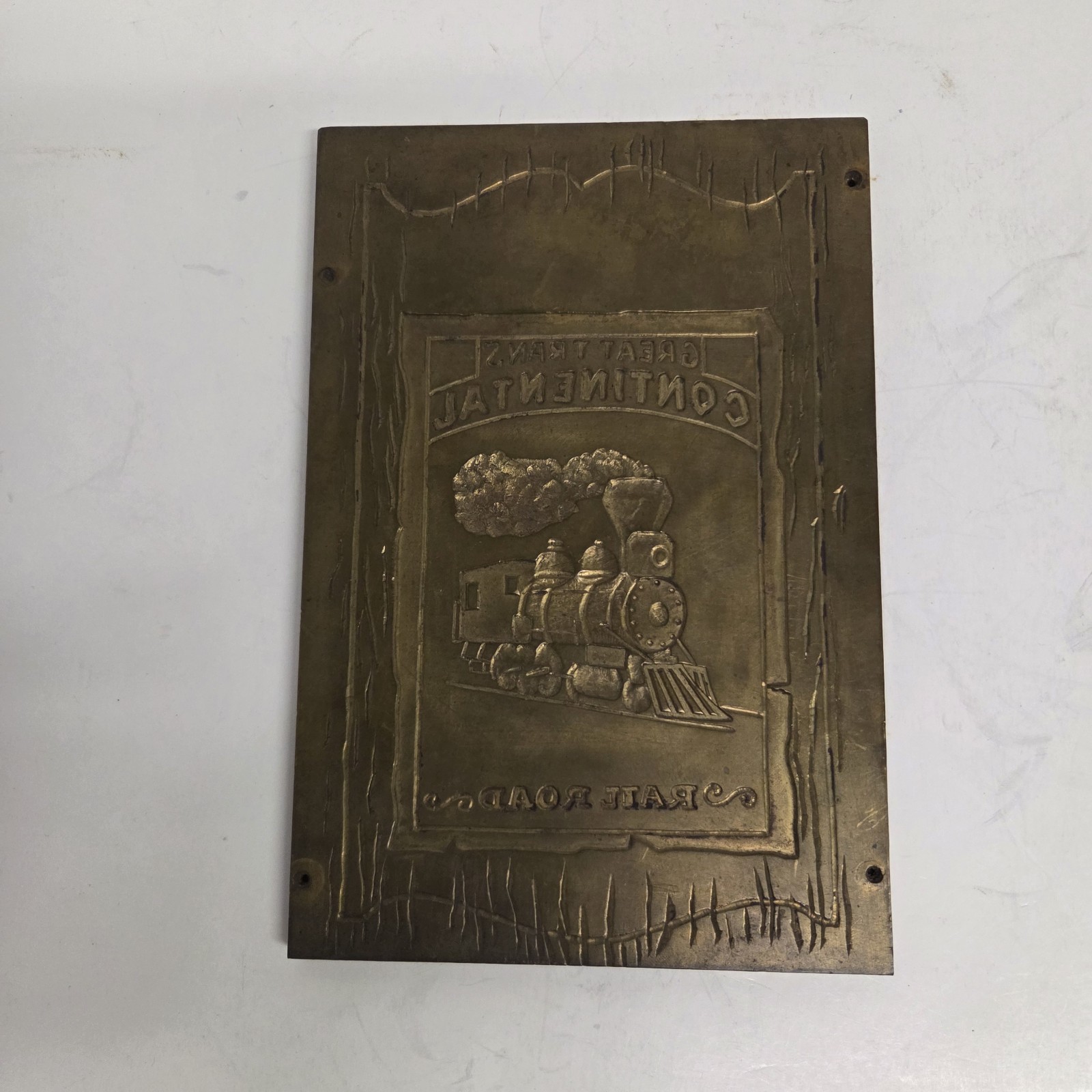 Vintage Trans Continental Railroad Printer Press Plate Block, 5
