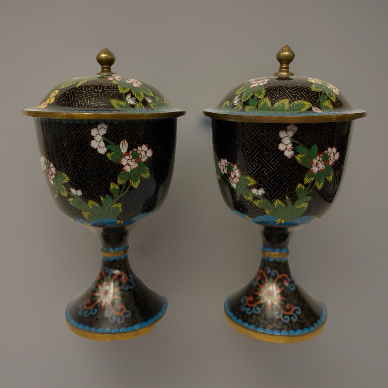 PAIR Chinese Cloisonné Lidded Jars ~ circa early 20th century