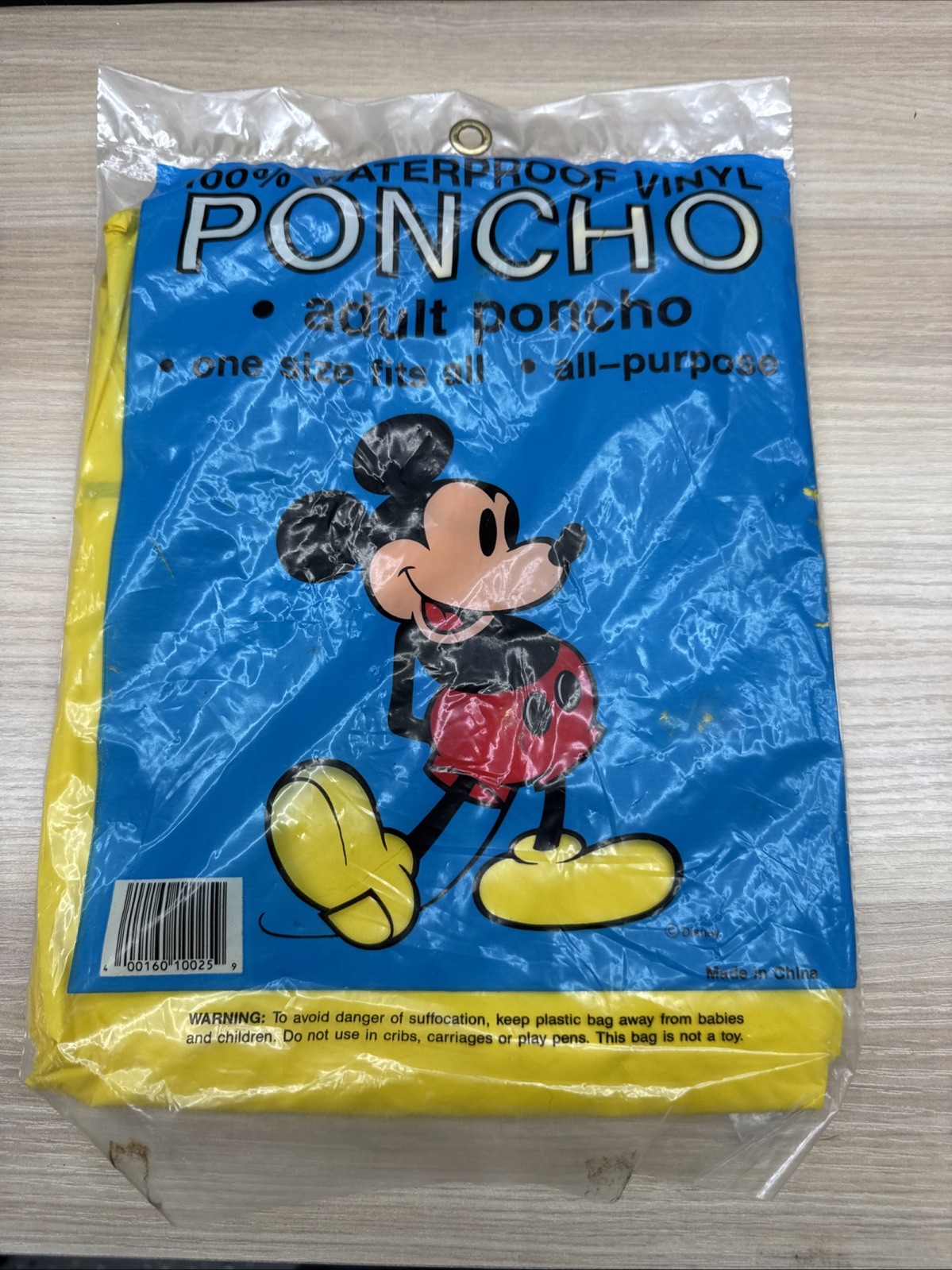 Vintage Disney World Mickey Mouse Rain Poncho, Adult One Size Fits All New
