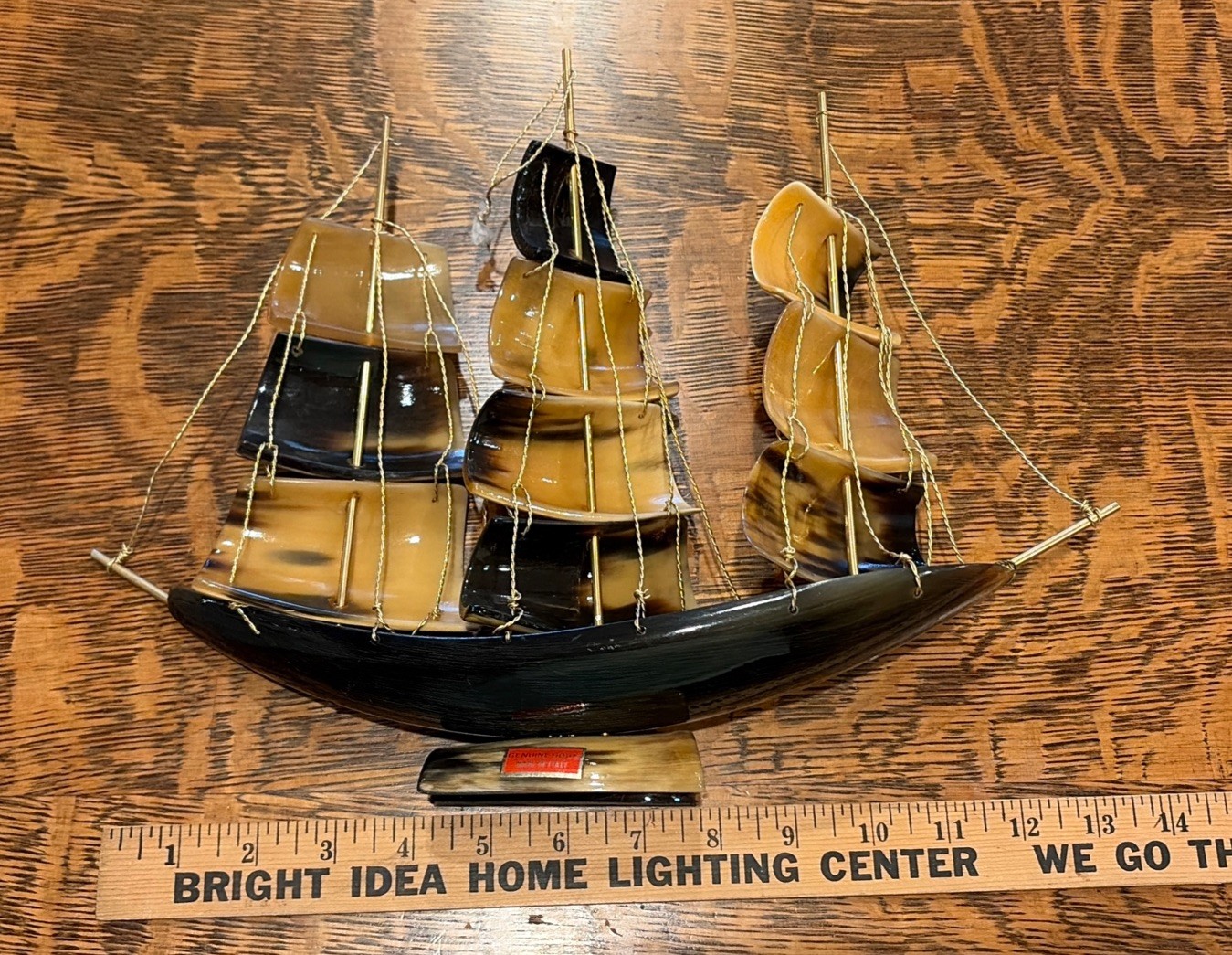 VINTAGE MCM BULL COW HORN 3 MAST CLIPPER SHIP 11”H X 14\