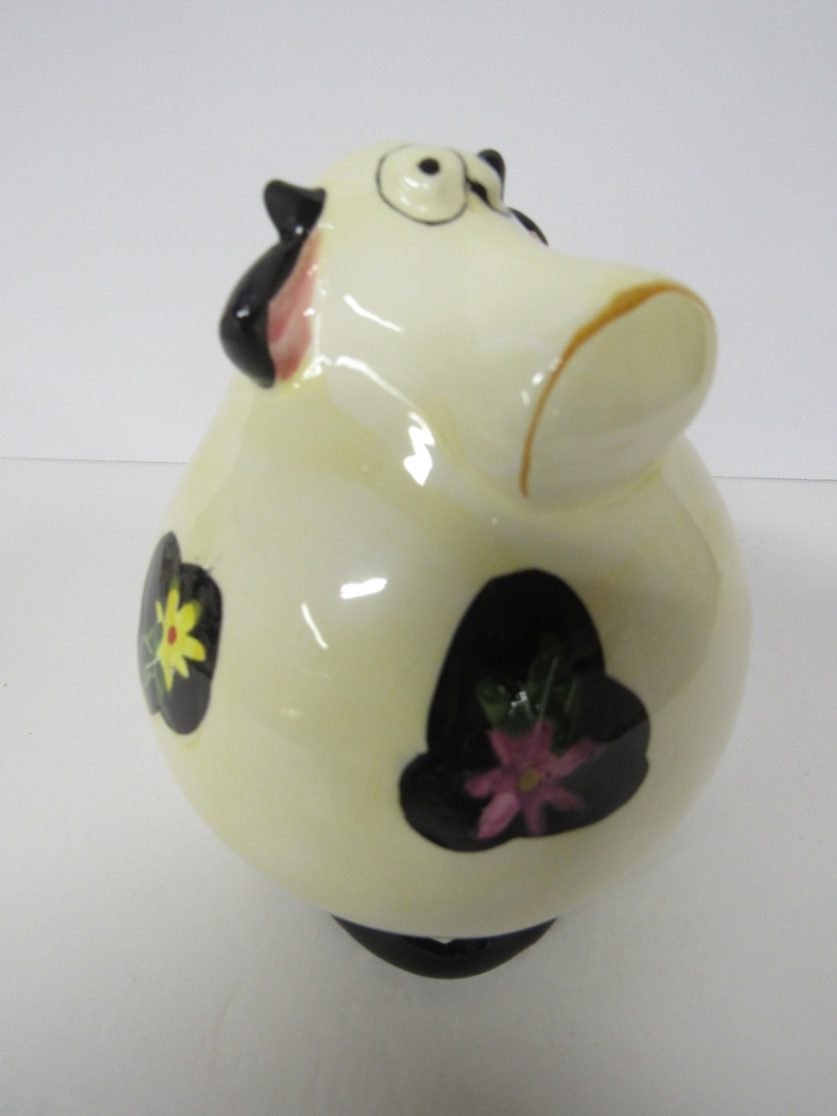 Ceramic Cow Coin Bank With Floral Design and Stopper 