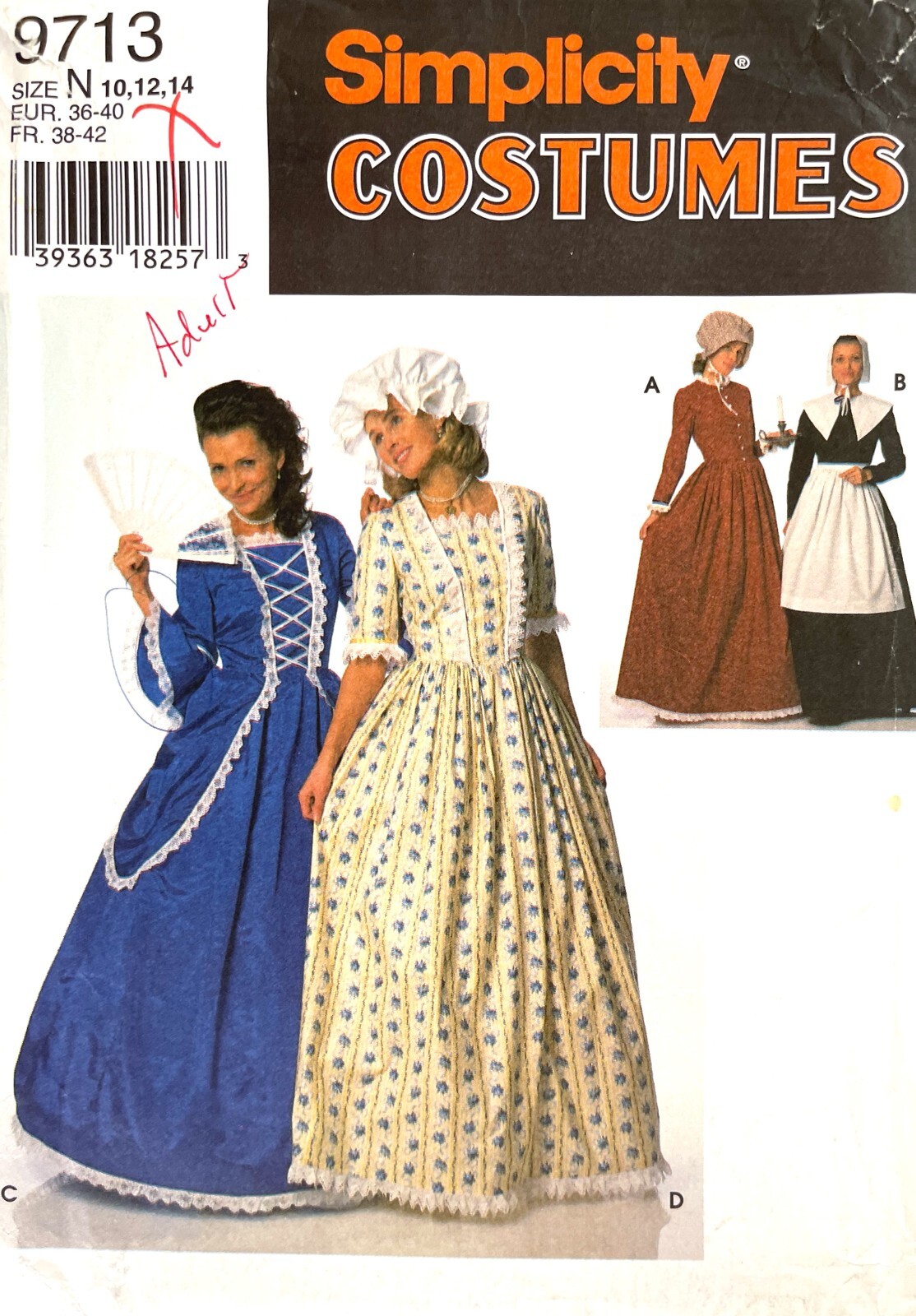 1990\'s Simplicity Misses\' Costume Pattern 9713 Size 10-14 UNCUT