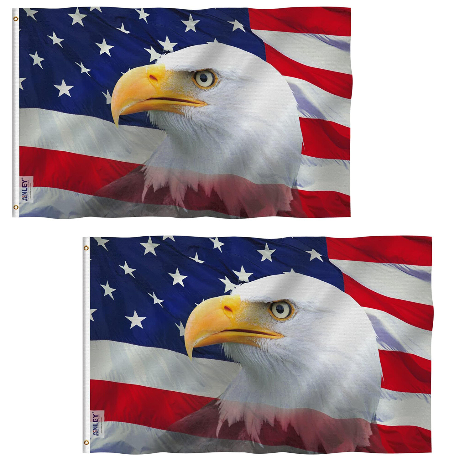 Anley 2Pcs Fly Breeze 3x5 Ft US Bald Eagle Flag Patriotic Bald Eagle Flags