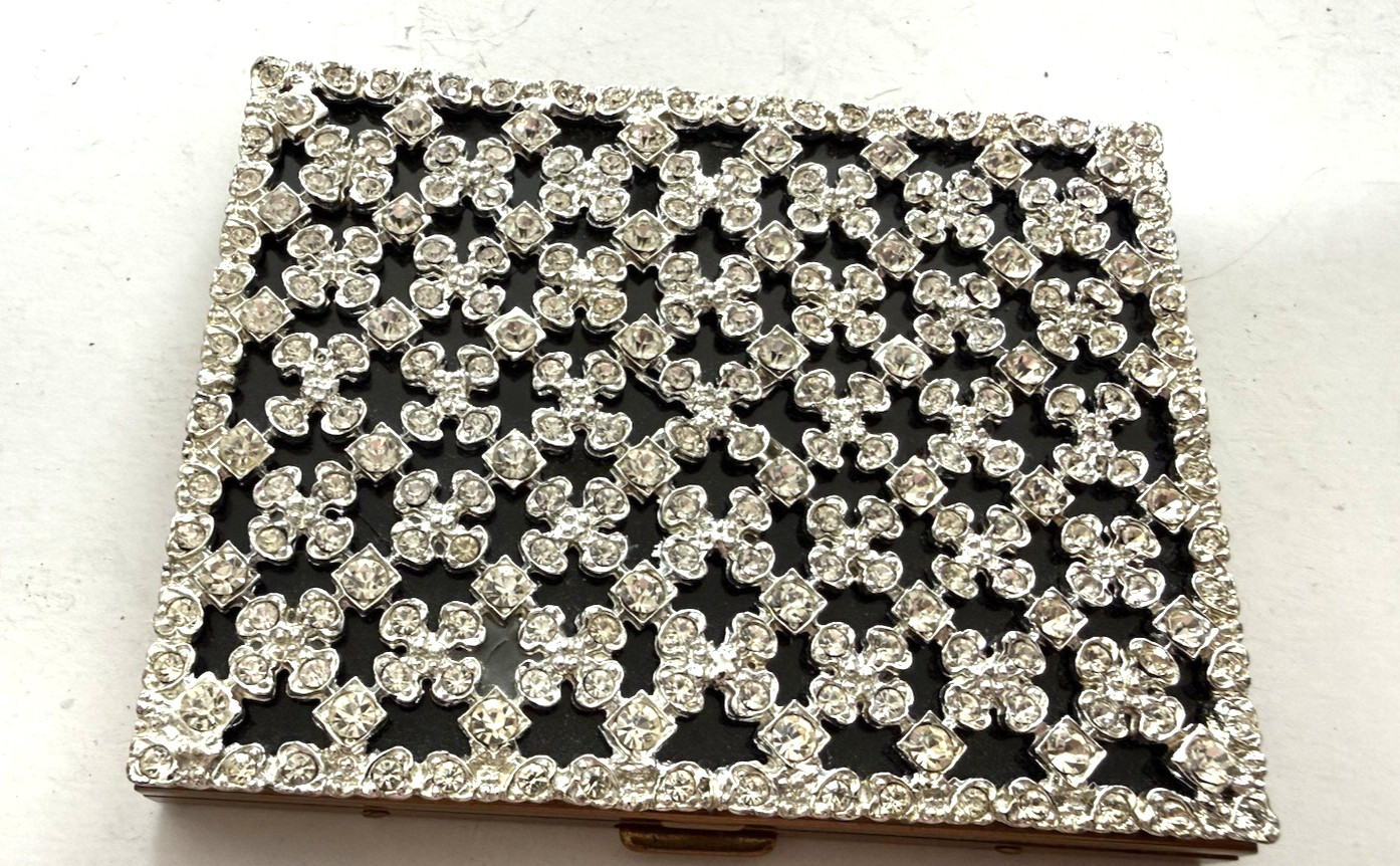 Vintage Rhinestone Studded CIGARETTE Compact  Enamel Back
