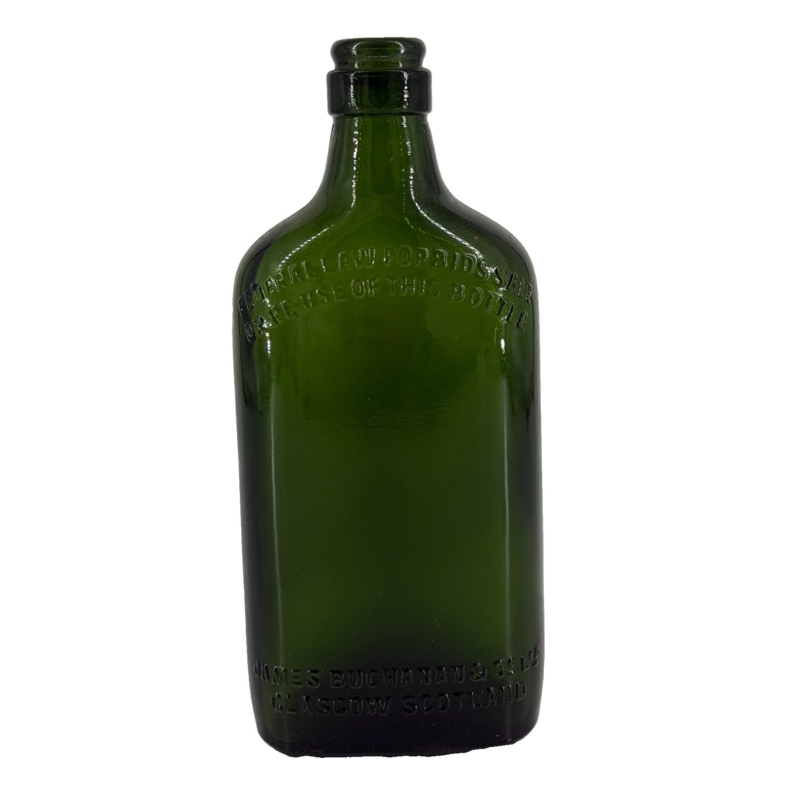 Vtg. 1930's James Buchanan & Co Ltd Glasgow Scotland Olive Green Whiskey Bottle 