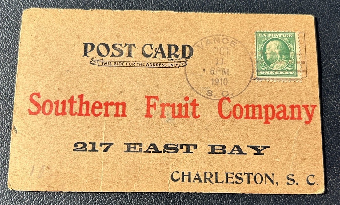 Antique Charleston SC SOUTHERN FRUIT COMPANY East Bay ￼Postcard / Order Form