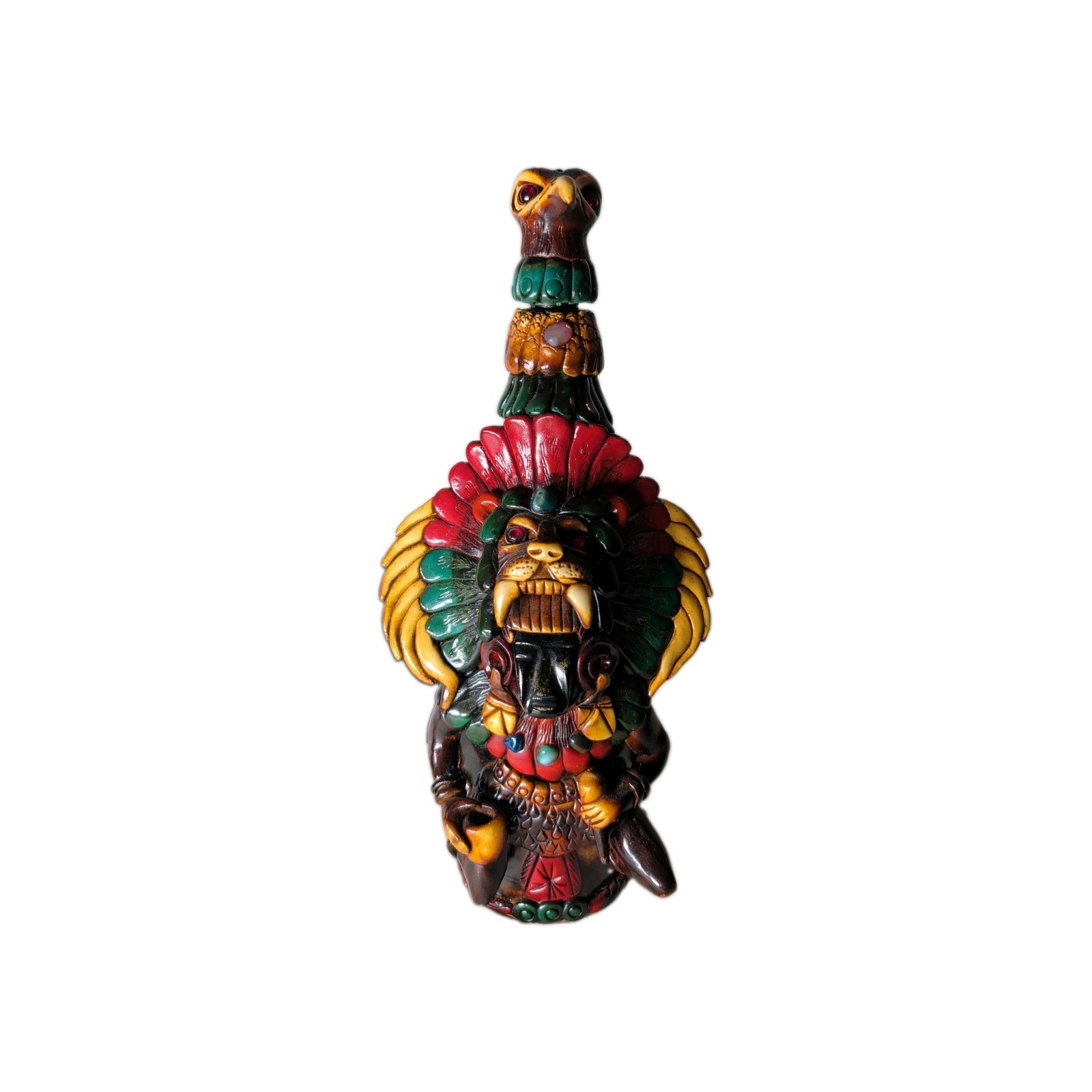 Vintage Mexican Aztec Mayan Decanter Set 7 Shot Glasses Hand Painted Folk Art
