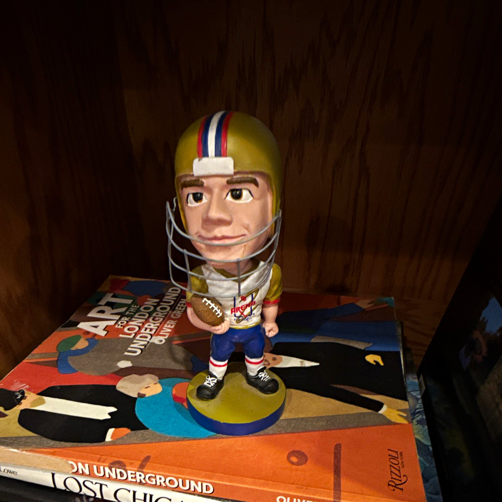Football Player Bobblehead Figure Gold Helmet Plastic - Gold White Blue