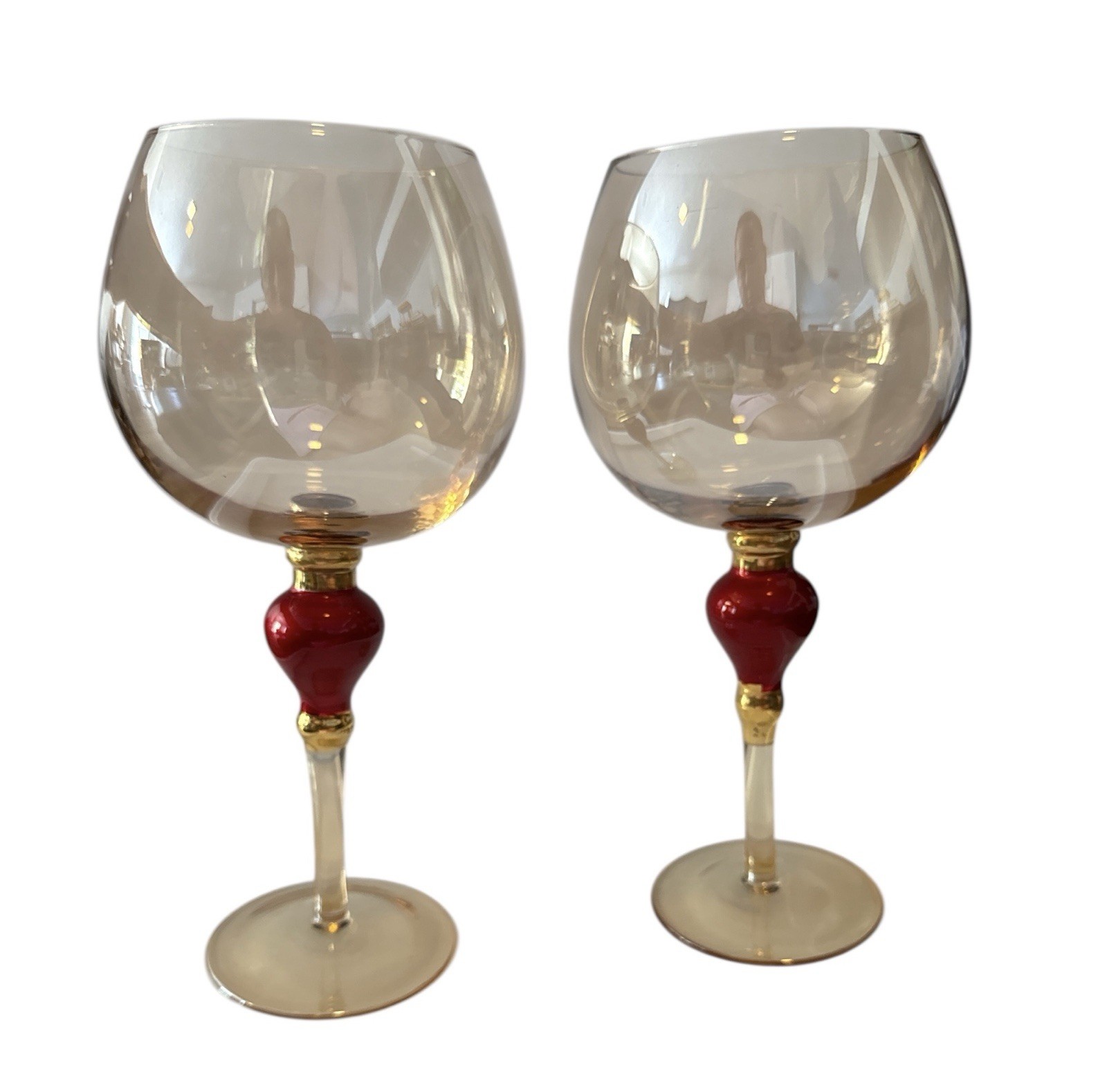 Vintage Pier 1 Imports Amber Luster Set Of 2 Glass Goblets 