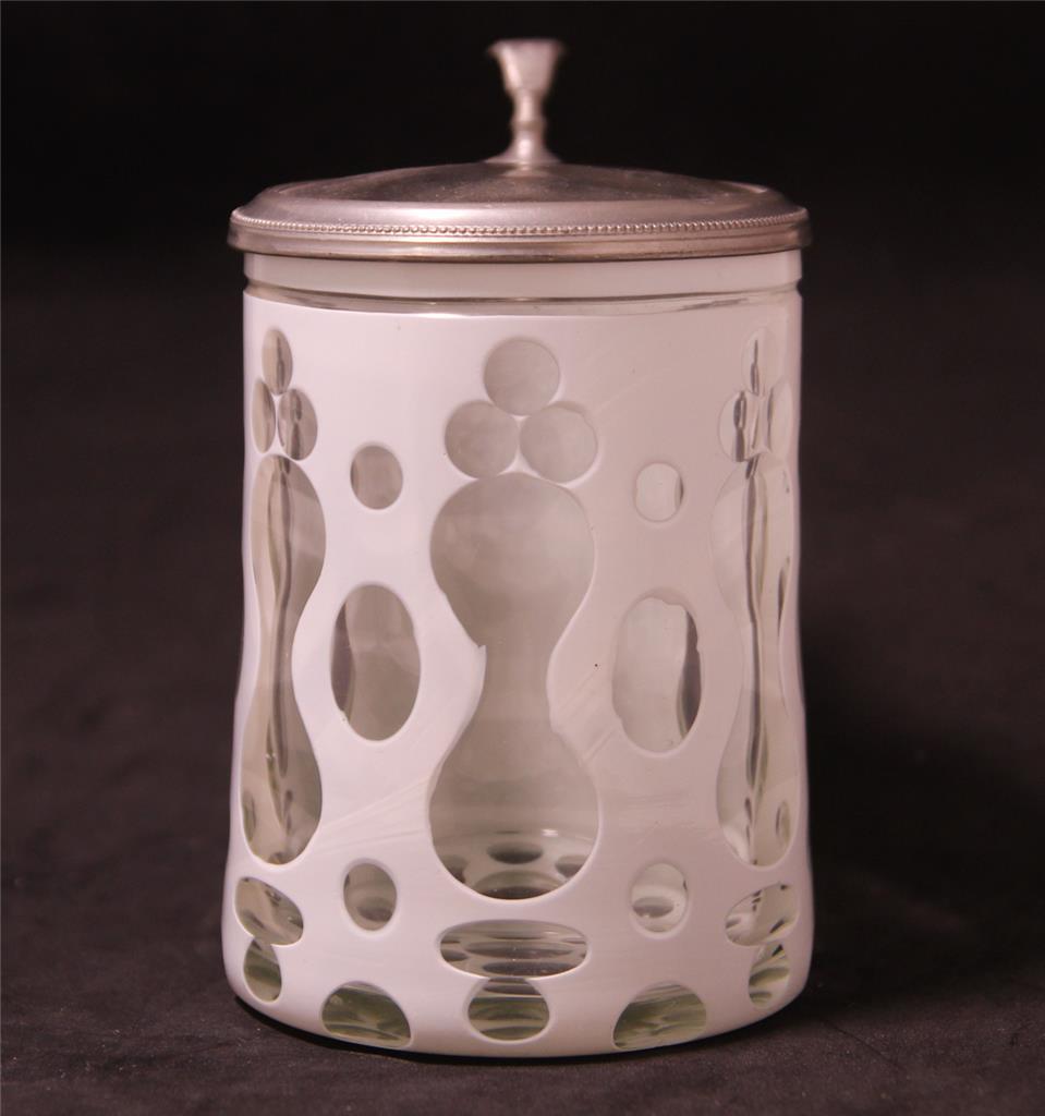 Antique German/Bohemian Glass Beer Stein White Overlay Wheel Cut c.1860s