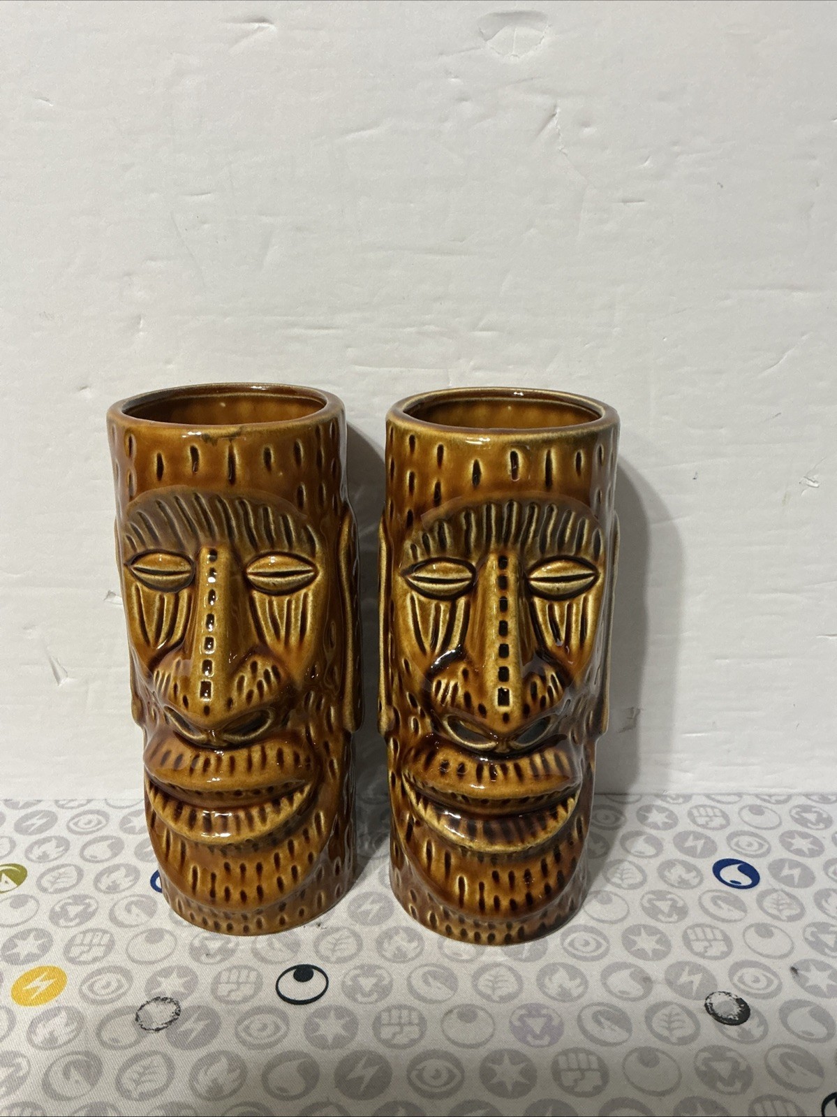 Pair Vintage Ceramic Tiki Mugs Kahiki Supper Club Columbus Ohio Set Of 2