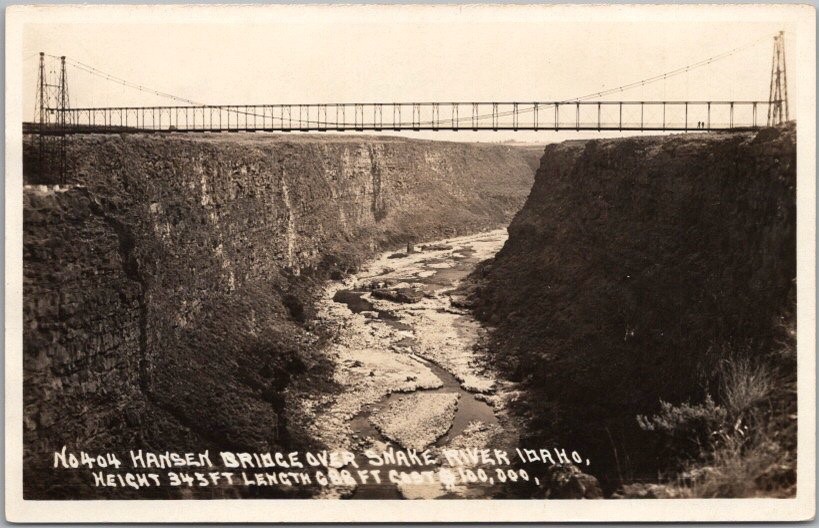 c1920s HANSEN BRIDGE, Snake River IDAHO Photo RPPC Postcard / Twin Falls County